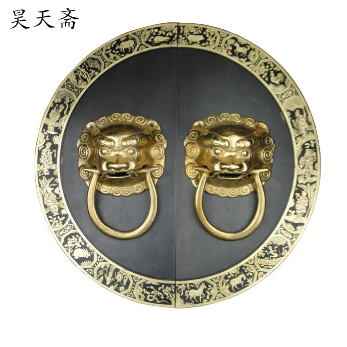 [Haotian vegetarian] Chinese antique beast head knocker large lion head copper handle copper door handle shop HTA-09