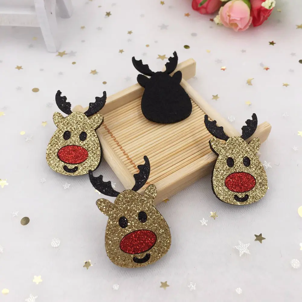 New 10pcs 26*43mm Felt Fabric Paillette Christmas Deer Appliques Wedding DIY Patches Art A394