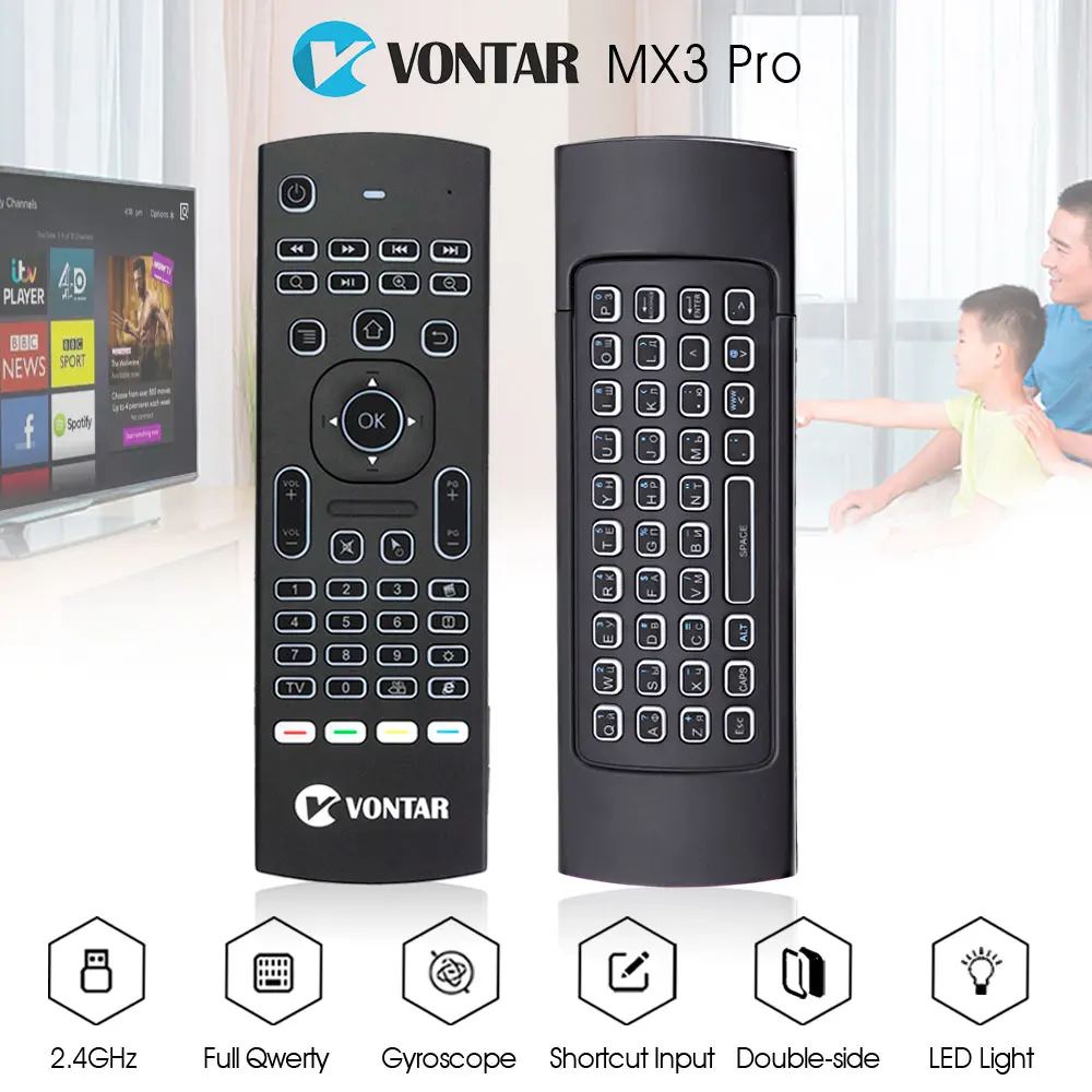 VONTAR MX3 Pro Backlight 2.4G Wireless Keyboard Remote Control IR Learning Fly Air Mouse For X92 X96 Android TV Box