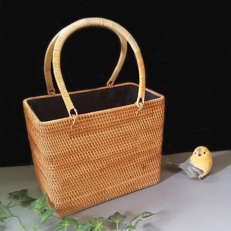 Vietnamese Rattan Rattan Shopping Bag Shopping Basket Storage Willow Basket Storage Box Storage Tank