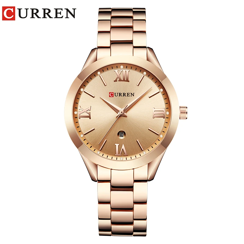 CURREN kobiety zegarek luksusowy moda zegarki kobieta zegar ze stali nierdzewnej prosty biznes Wriswatches panie Relogio Feminino 9007