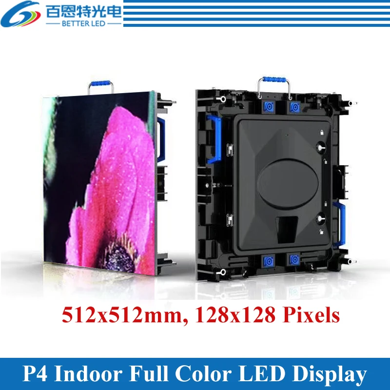

12pcs/lot 512*512mm 128*128 pixels Die-casting aluminum cabinet RGB 3in1 SMD Full color Indoor P4 Rental LED display screen
