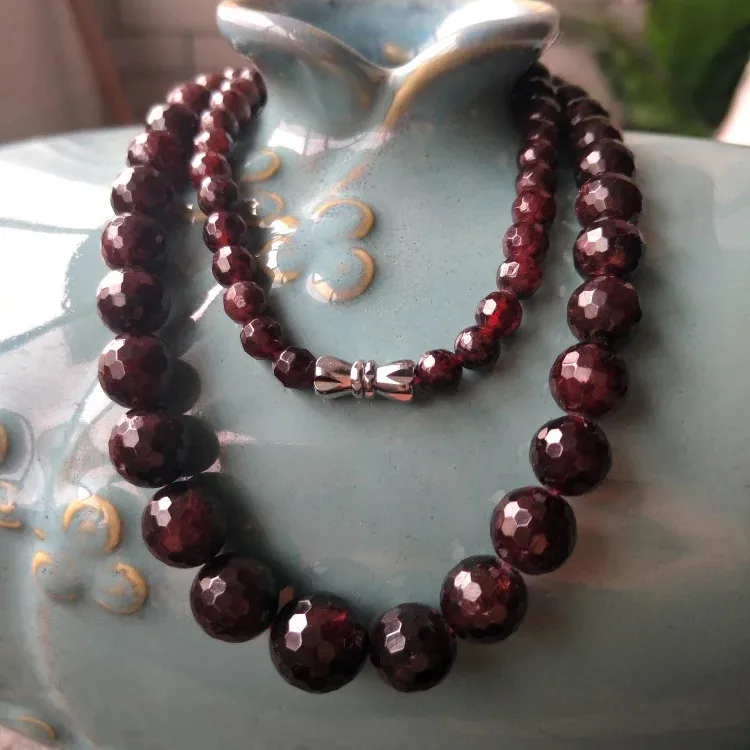 

red Garnet faceted round 5-10mm round necklace 18inch wholesale beads FPPJ