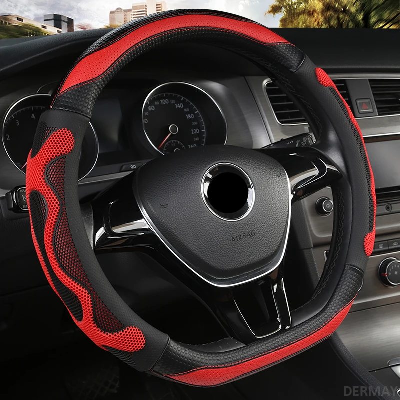 DERMAY Luxury Car Steering Wheel Cover Non-slip Fit O Shape D Shape Standard Steering Wheel High Quality Interior Accessories