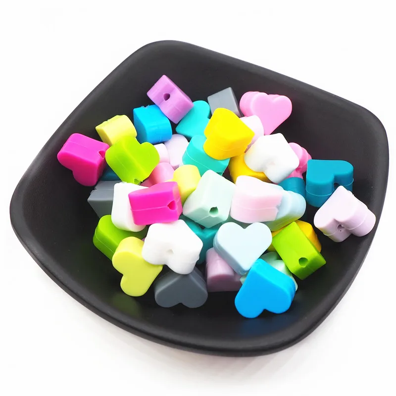 Chenkai 100pcs 15mm Silicone Heart Teether Beads DIY Baby Chewing Nursing Sensory Jewelry Teethering Toy Making Beads