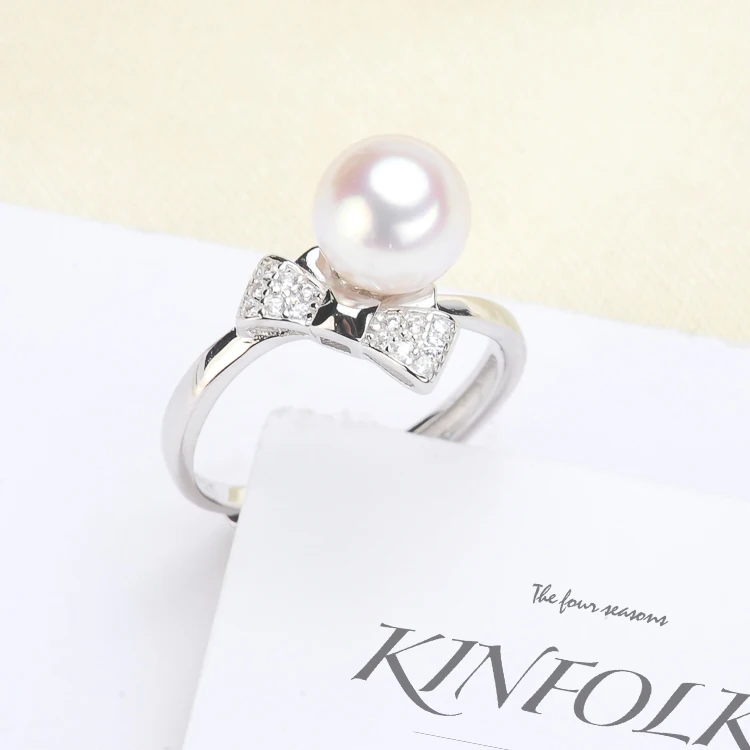 

Bowknot Design Pearl Rings Holder S925 Sterling Silver Rings Settings Women DIY Adjustable Rings Findings 3Pieces/Lot