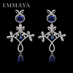 EMMAYA Fashion Luxurious Unique Micro Paved Blue Purple CZ Crystal Drop Earrings for Women Charming Wedding Jewelry