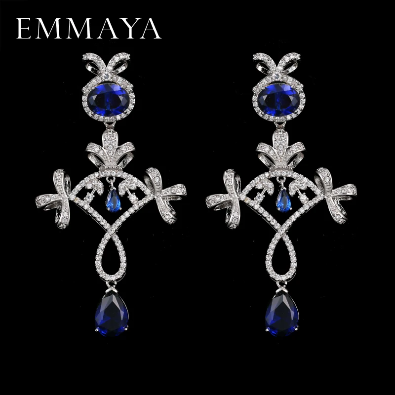EMMAYA Fashion Luxurious Unique Micro Paved Blue Purple CZ Crystal Drop Earrings for Women Charming Wedding Jewelry