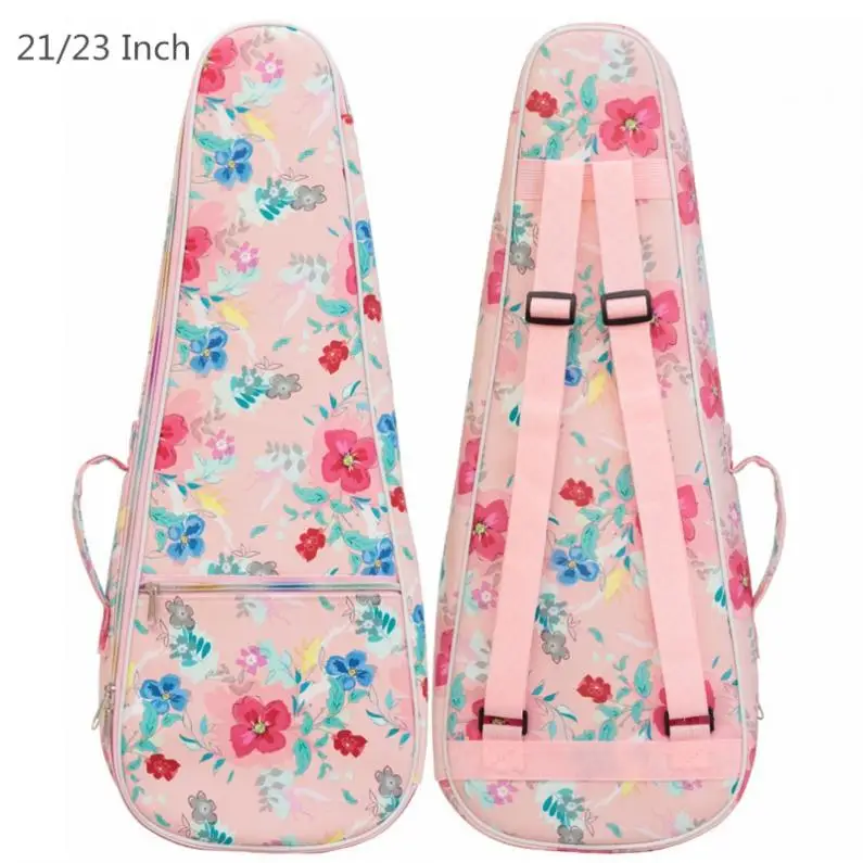 

21/23 Inch Flower Printed Leather Ukulele Bag 12mm Cotton Soft Case Gig Ukelele Mini Guitar Waterproof Backpack