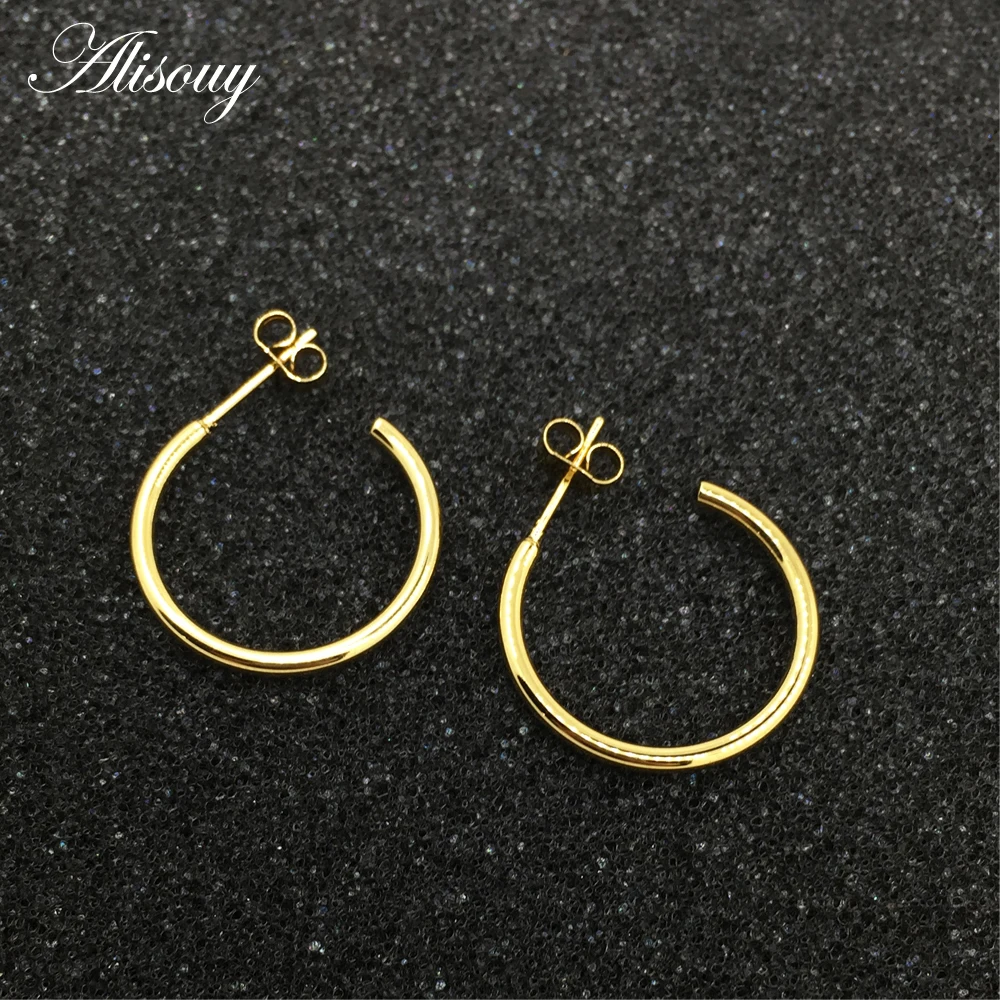 Alisouy 1 Pair Stainless Steel COOL  Color Black Gold Color Jewelry Earrings Fashion Jewelry 2mm Hollow Hoop Earrings Unisex