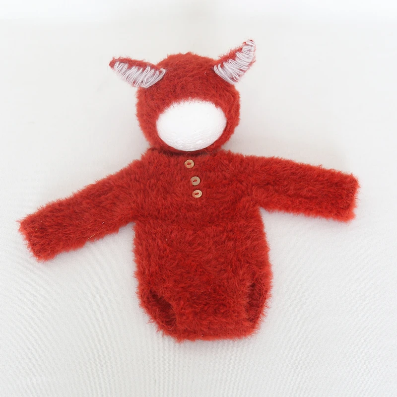 Fluffy Fox Hat And Diaper Outfit Newborn Knit Romper Photo Props Baby Footed Fox Romper Newborn Photography Props