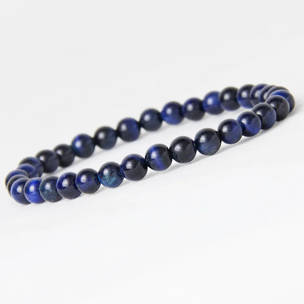 High Quality Blue Tiger Eye Buddha Bracelets Natural Stone Round Beads Elasticity Rope Men Women Bracelet