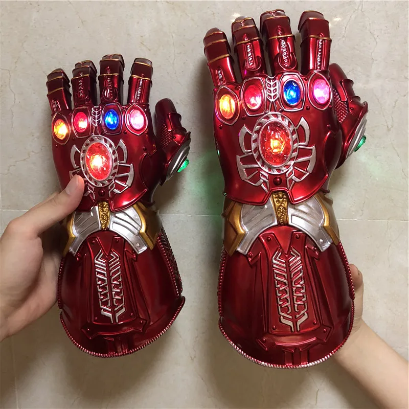 1:1 LED Light Iron Man Gloves Marvel Super Hero Weapon Red Ver. Thanos Gauntlet Hulk Captain America Cosplay Prop Kids Gift