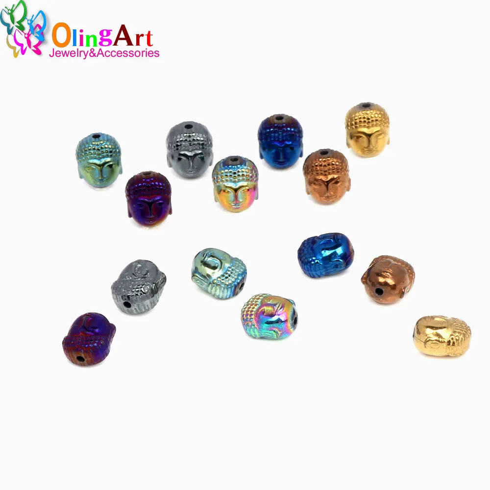 Olingart 8*10Mm 14Pcs Natuursteen Zwart Hematiet Kralen Metalen Plating Kleur Boeddha Hoofd Diy Ketting Armband sieraden Maken