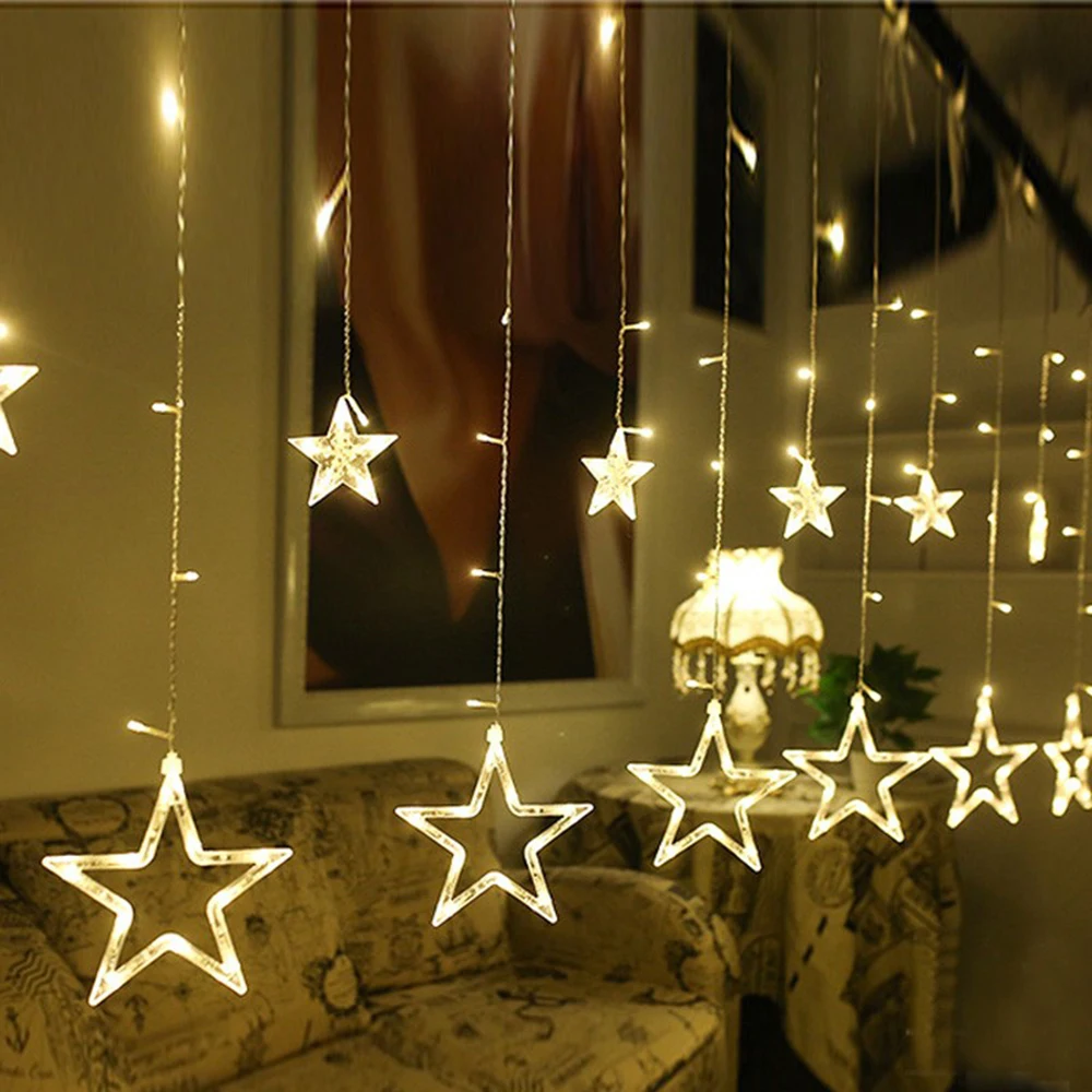 2.5m 138 Leds Icicle Star Fairy String Lights Christmas Garland Curtain Star Lamp Wedding Party Home Outdoor New Year Decoration