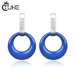 Forever Clear CZ Circle Round Stud Earrings With Beautiful Cubic Zirconia Healthy Ceramic Earrings Jewelry Bijoux for Women Gift