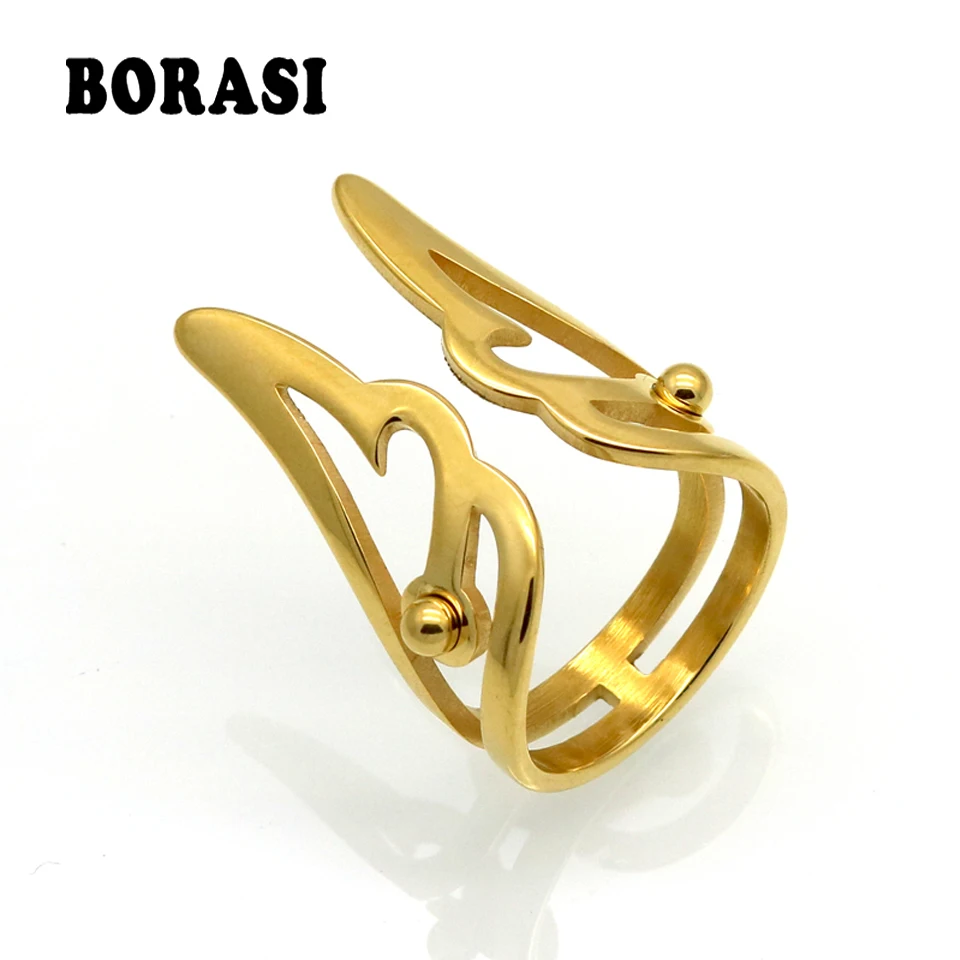 BORASI Insect Wing Pattern Hollow Out Fashion Stainless Steel Gold Color Rings For Women Jewelry Aneis Anillos Bague Party Rings