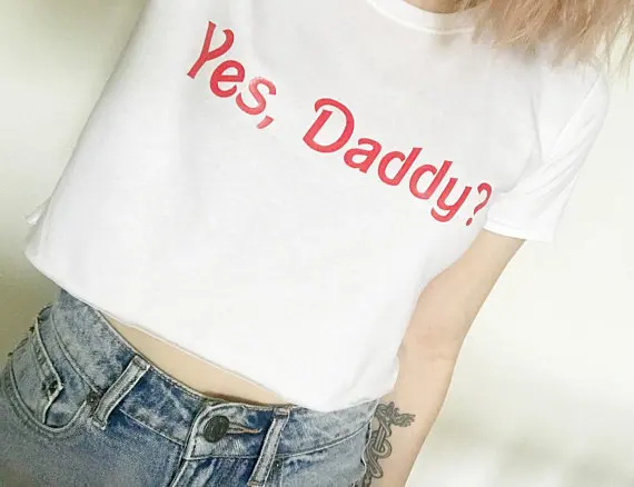 Skuggnas Yes, Daddy? Graphic Print Women's Crop Shirt Short Sleeve Casual Tops Tee Daddy issues T shirt High quality Girls Tops