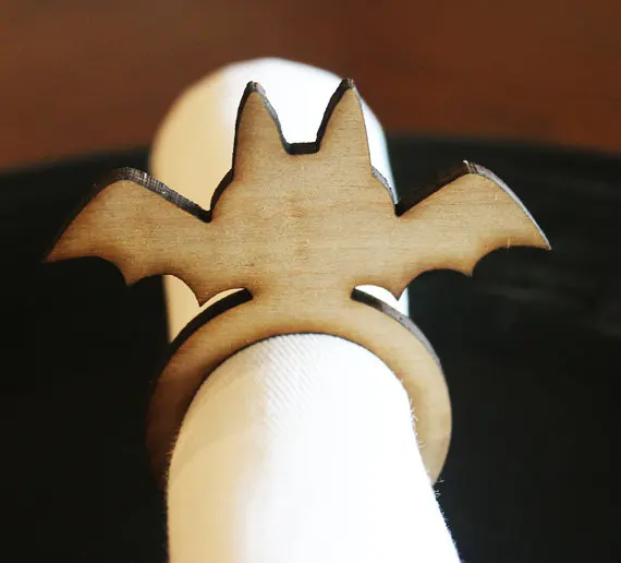 Bat Wood Napkin Rings, Halloween, Halloween Wedding, Laser Cut Set