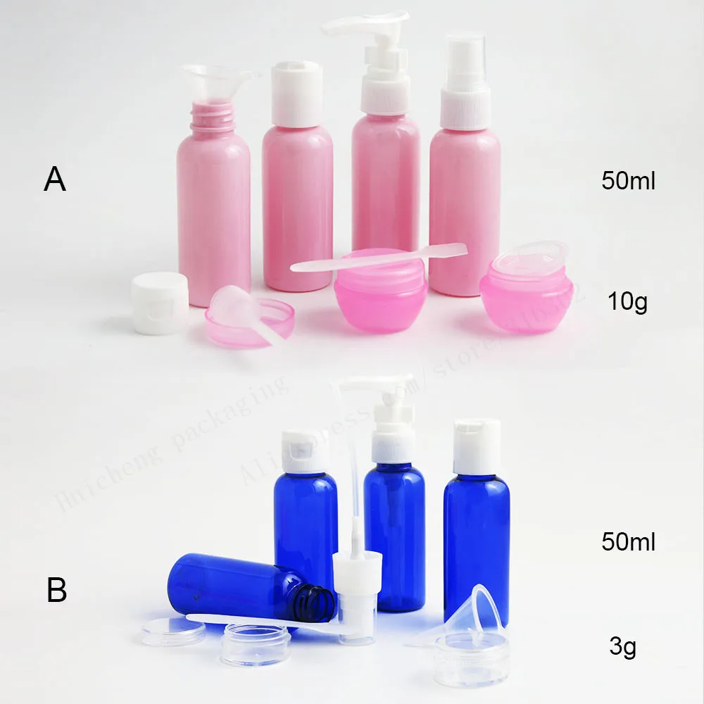 Set da viaggio blu rosa da 50 ml Flacone spray Contenitore cosmetico Spirito Profumo Atomizzatore Spruzzatore idratante viso portatile Strumenti per il trucco