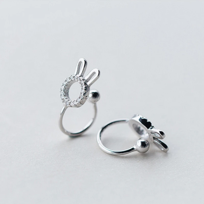 TOYOOSKY 925 Sterling Silver Hollow CZ Hollow Rabit Ear Clip on Earrings Clip Earrings without Piercing Hypoallergenic Jewelry