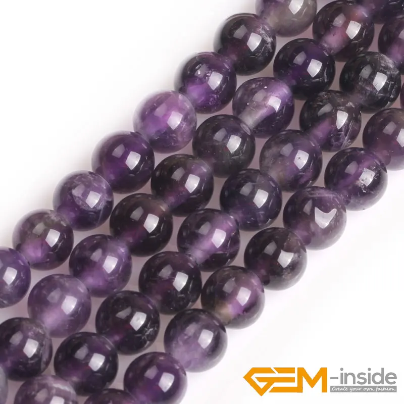 Big Hole 1.5mm-2mm Natural Gem stone 6mm-10mm Purple Amethysts Round Shape Beads For Jewelry Making DIY Bracelet 15\