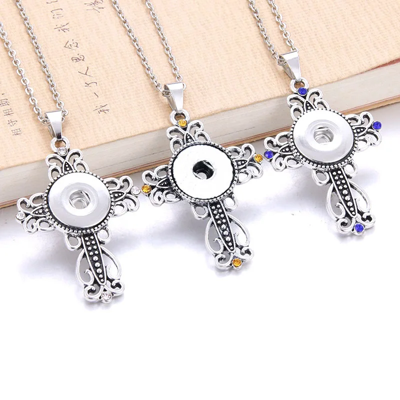 Boom Life NEW Trendy Faith Cross Style Snap Necklace & Pendant With Link Chain Fit 18mm Snap Button Jewelry For Women 3044