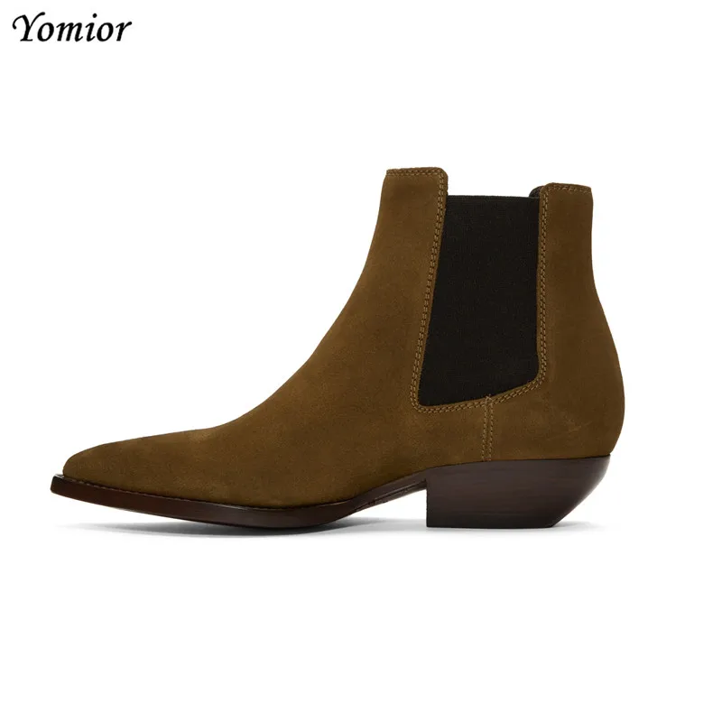 

Yomior Vintage British Cow Leather Men Fashion High Quality Handmade Ankle Boots Casual Pointed Toe Business Party Chelsea Boots