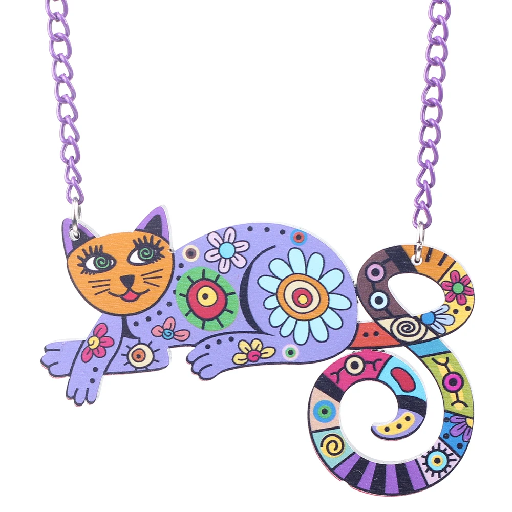 Bonsny Acrylic Cat Necklace Choker Chain Cute Animal Design Fashion Jewelry For Women 2017 News Style Unique Design Brand