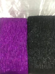 Purple and Black Color Glitter Material with Beads Glued Sticky Lace Fabric H-120143 for Pretty Dress or Fashion Decoration