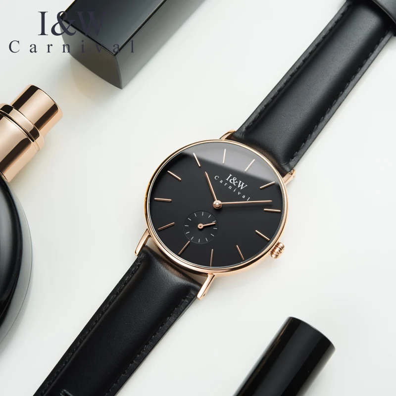 

CARNIVAL New Fashion Ultrathin Women Watches Switzerland Quartz Movement Watch Women Small Second Dial Leather Reloj mujer 2021