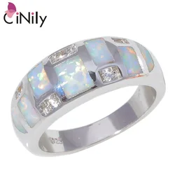 CiNily Created White Fire Opal Cubic Zirconia Silver Plated Wholesale  for Women Jewelry Engagement Wedding Ring Size 6 OJ9455