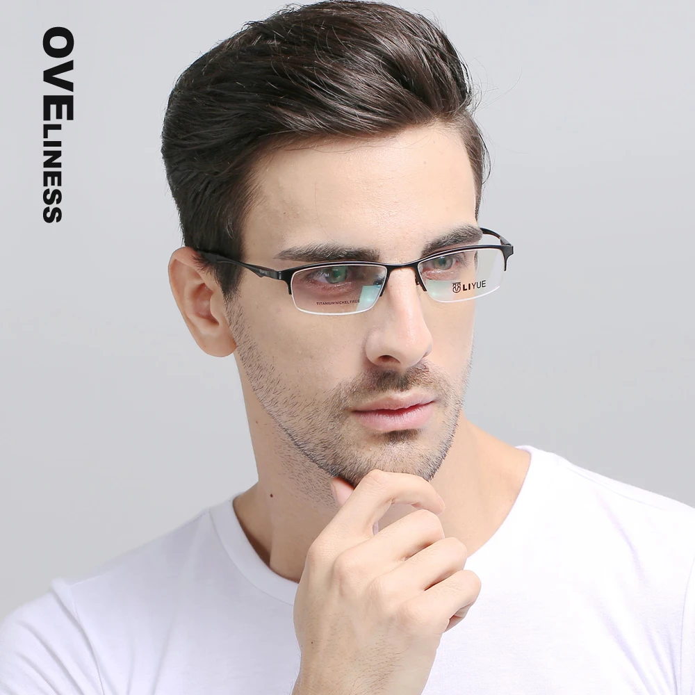 Monture de lunettes en titane pur pour homme, verres optiques demi-bord, prescription