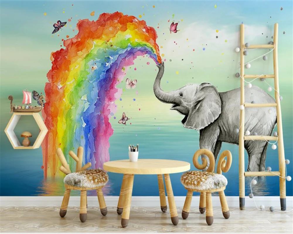 

beibehang Custom Wallpaper Home Decorative Murals HD Kids Room Giraffe Sun Rainbow Background Wall mural photo 3d wallpaper