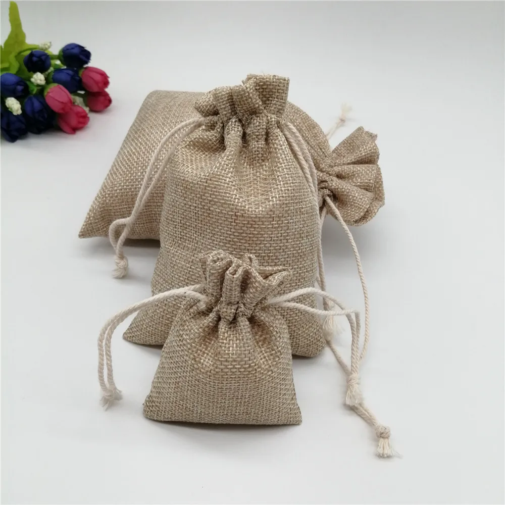 20pcs Jute Drawstring Gift Bags Jewelry Packaging Bags Wedding Party Decoration Drawable Natural Burlap Bag Gift Pouches 6 Sizes