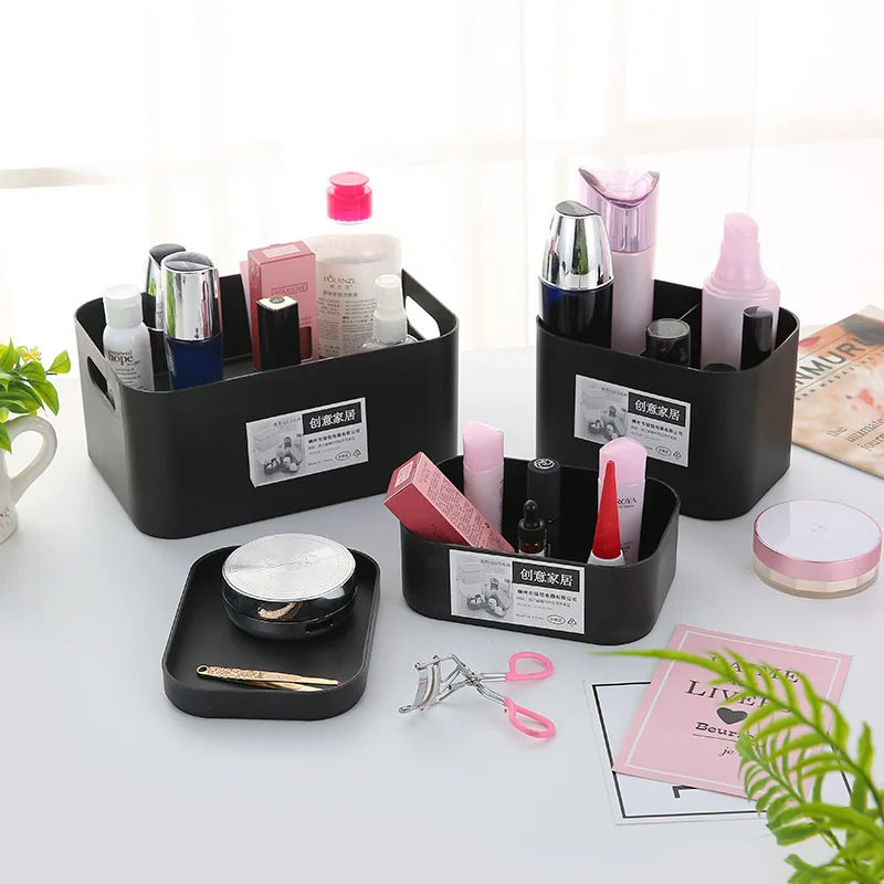 

Thicken Plastic Makeup Organizer Storage Box Desktop Cosmetics Case Jewelry Sundries Storage Container Black With Lids
