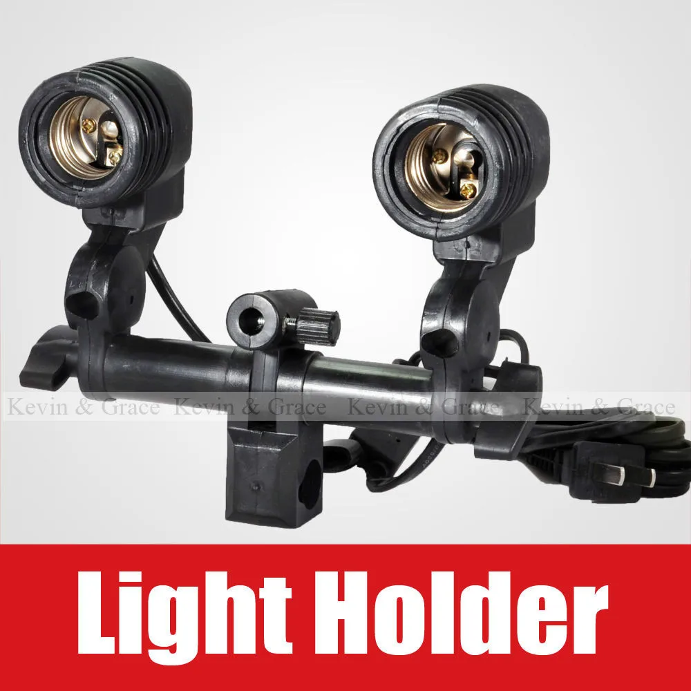 Double Twin Flash Lamp Holder Bracket Umbrella Light Stand Studio E27 AC Socket