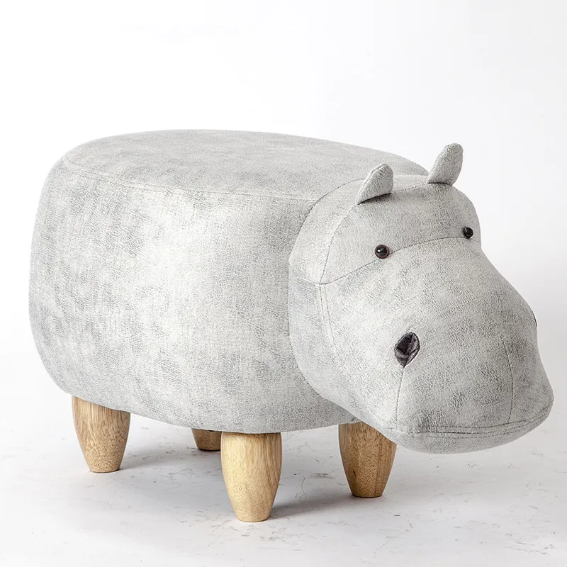 Hippo Shaped Animal Ottoman Storage Footrest Stool Upholstered Padded Seat Hippo Stool Pouf Adorable Bench as Kids Gift,Toy Box