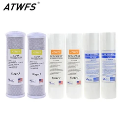 ATWFS Water Filter Cartridge 2pcs 5Micron PPF Cotton+ 2pcs 1Micron PPF Cotton+ 2 pcs Activated Carbon Reverse Osmosis System