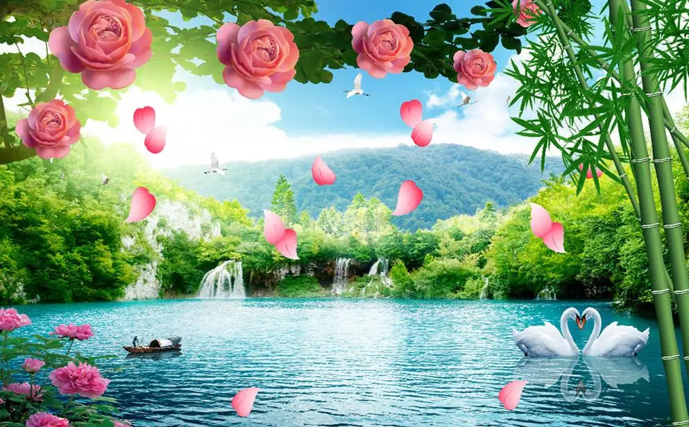 

3D landscape flower vine TV backdrop 3d wallpaper landscape 3d wallpaper flower Home Decoration