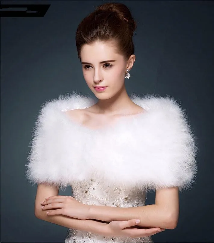 Wedding fur cape Luxurious ostrich feathers camel Fur Boleros wedding bride White ivory shrug bridal party shawls bolero  S124