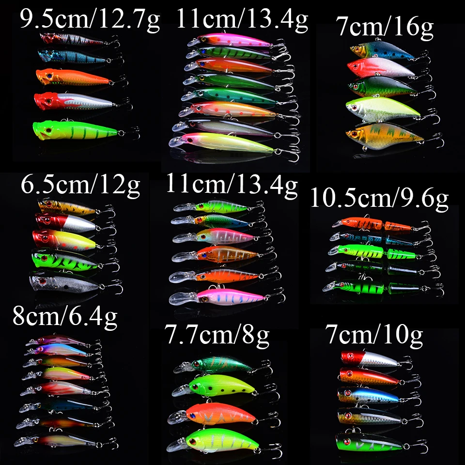 51pcs Fishing Lure set Mixed 9 Model Minnow Lure Popper VIB Crankbait pesca Wobblers bass carp Fishing Tackle