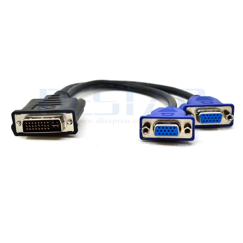 25CM DVI 24+5 Male DVI-I To Dual double VGA Female Monitor Video Splitter Cable (Only One Divider Line Can Be Used at A Time)