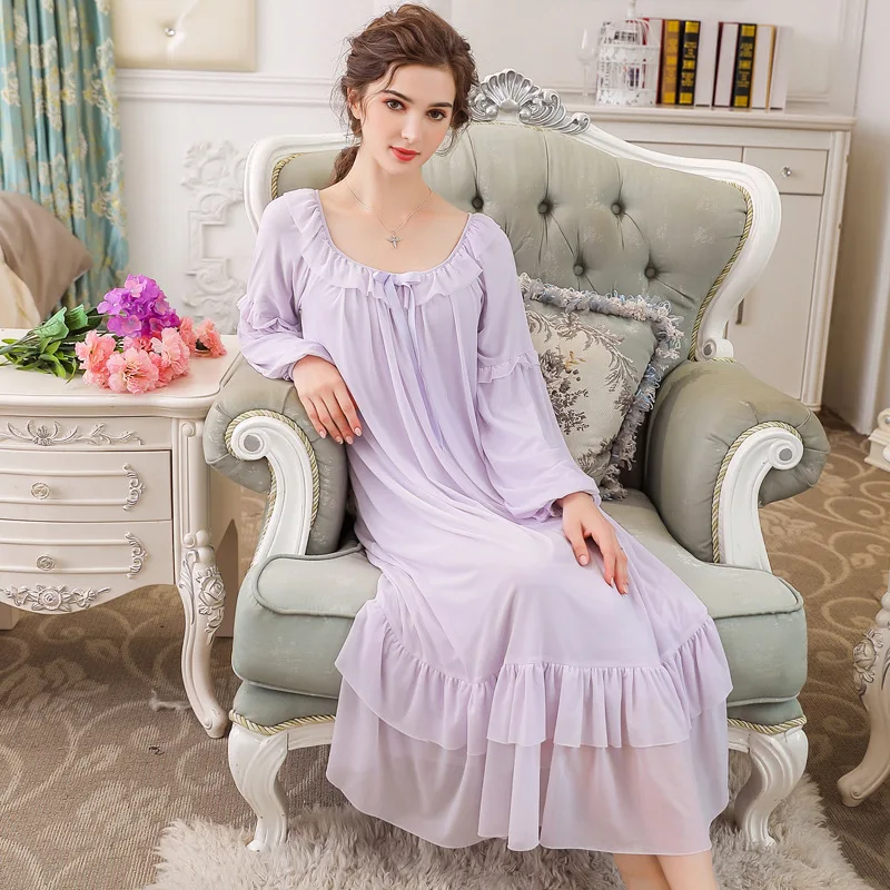 

Sleeping Dress Long Sleeve Modal Spring Nightgown Women Sweet Princess Loose Sleepdress Home Dress Lady Sleepwear H5553