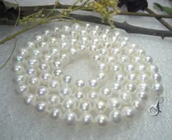 10mm Natural White  Freshwater Cultured Pearls Bead Necklace Solid Sterling Silver Jewellry Long 40