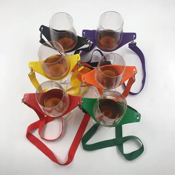 100PCS Brand New Fast shipping Wines Glass Holder Creative Design Lanyard Wine Yoke Rack Portable For Bar Supplies SN327