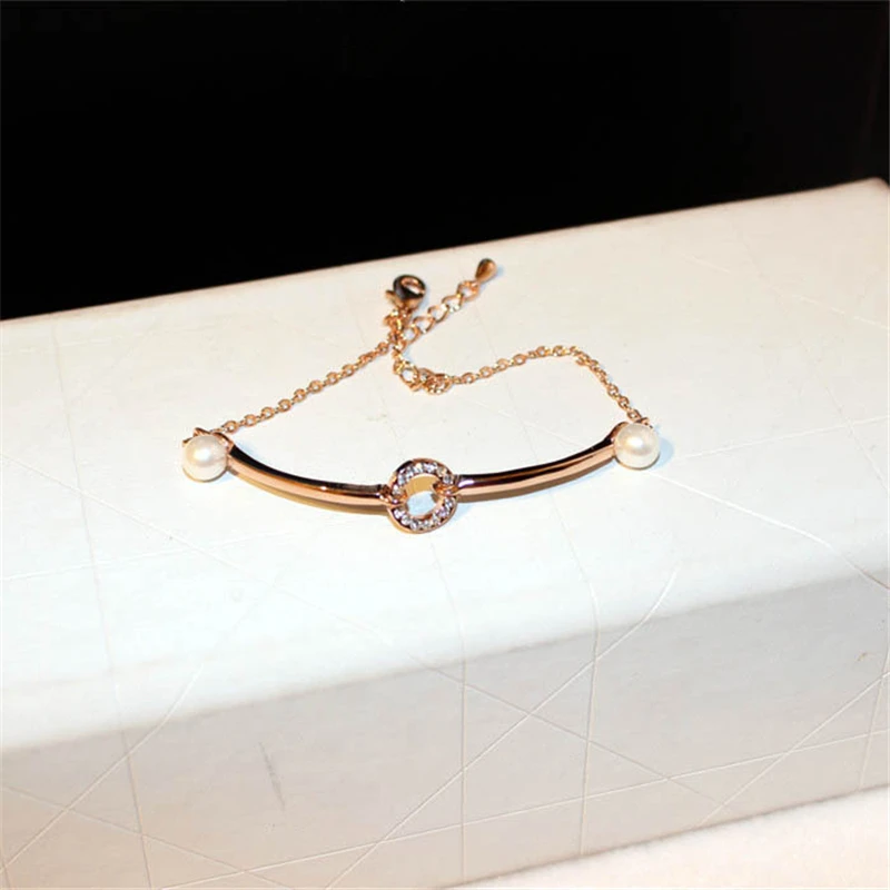 NAWEILY Brand Crystal Circle Charm Bracelet New Fashion Gold Color Simulated Pearl Bracelets Bangles For Women Female Best Gift