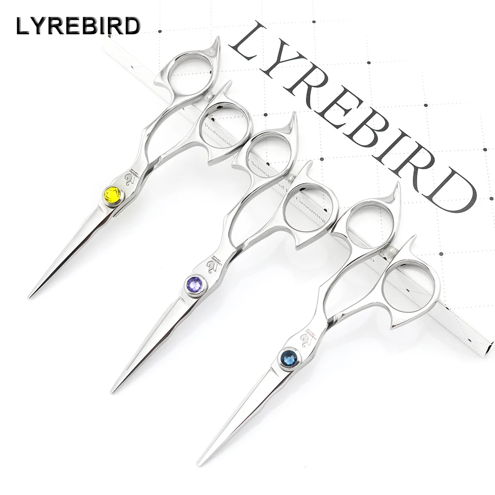 Professional hair shears 9cr13 5 INCH Yellow stone Purple stone Blue stone Japan hair scissors Lyrebird HIGH CLASS NEW