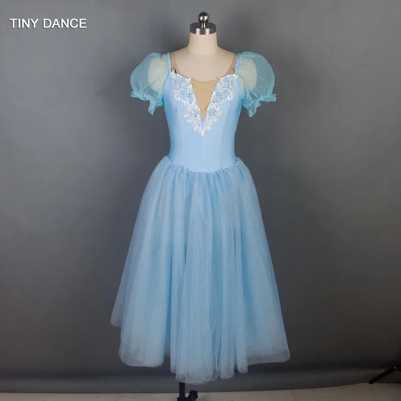 

Pale Blue/Pink Puff Sleeve Romantic Ballet Dance Tutu for Girls and Women Performance Stage Costume Long Tutus 19024