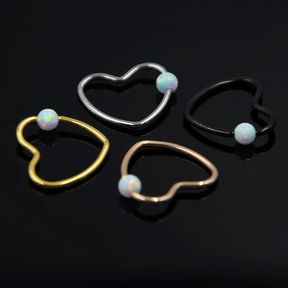 1 Piece Surgical Steel Brass Opal Gem Daith Heart Round Bendable Ear Tragus Cartilage Earring Ear Studs Piercing Jewelry 16G 18G